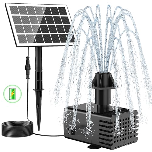 Jutai Solar Fountain Kit Works in Shade Glass,3.5W Solar Water Pump with 2000mAH Battery, Solar Bird Bath Fountain with Sucker and Stake for Garden, Outdoor, Water Feature-16.4ft Power Cord,7 Nozzles