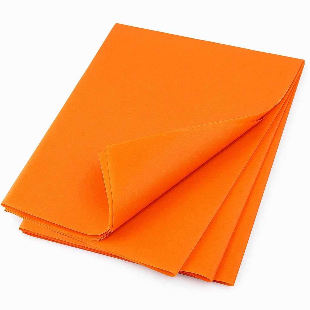 Papier de Soie Emballage 50 x 75 cm – 100 % Recyclable, Certifié FSC & PEFC – Teinté dans la Masse – 42+ s – Papier d’Emballage Haut de Gamme Cadeaux & Commerce - Orange- Pack of 10