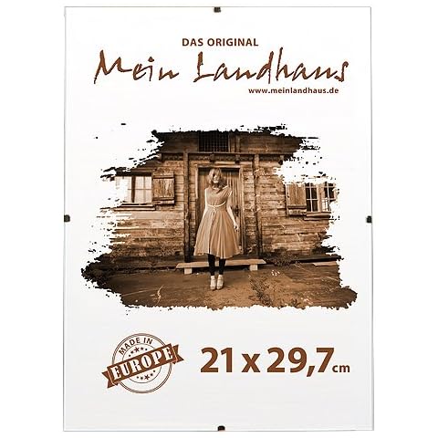 Mein Landhaus Picture Frame Clip Plexiglass 21 x 29.7 cm DIN A4 Plastic Frame Frameless Rimless Certificate (1) Cover