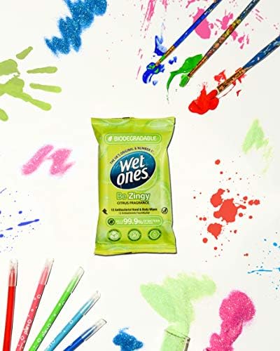 WET ONES - Be Zingy | Sustainable Antibacterial Wipes | 144 Wipes - 12 Packs x 12 Wipes