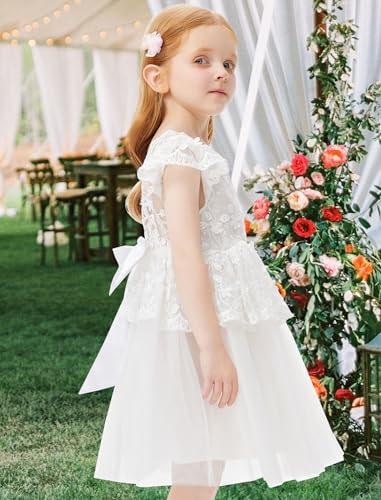 Girls Lace Back Dress Tutu Tulle Party Bowknot First Communion for Girl Flower Girl Dress for Wedding3