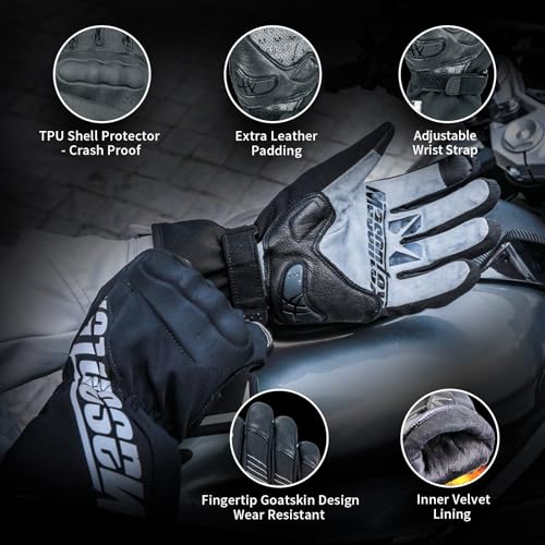 Image of Masontex Winter Motorcycle Gloves M36, Touch Screen Waterproof Gloves for Men and Women, Gloves for Dirt Bike Motorbike Motocross ATV(Black,M)
