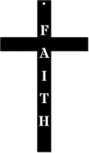 Miniatura 1 de POEM Studio Decoración de pared de cruz de fe cristiana  Letrero de pared de metal con cruz de Jesús Dios Crucifijo  Letrero de pared religioso