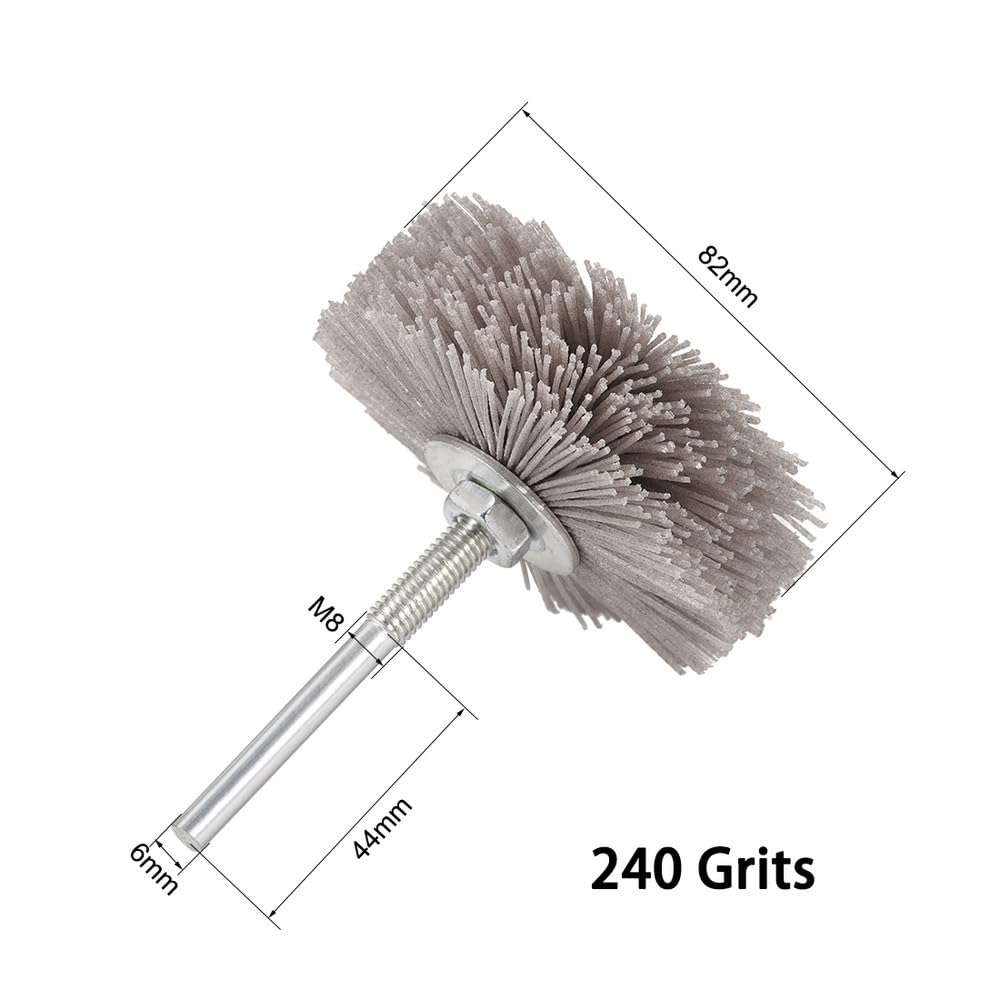 3 pezzi 80#-320# Spazzola per ruote in nylon per levigatura Utensile abrasivo Spazzola per lucidatura mobili in legno Gambo da 6 mm Diametro 80-82 mm Testa smerigliatrice, 3 pezzi, grana 320