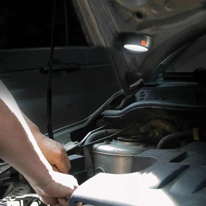 Detachable LED light from Hyper Tough inflator illuminating under a car hood