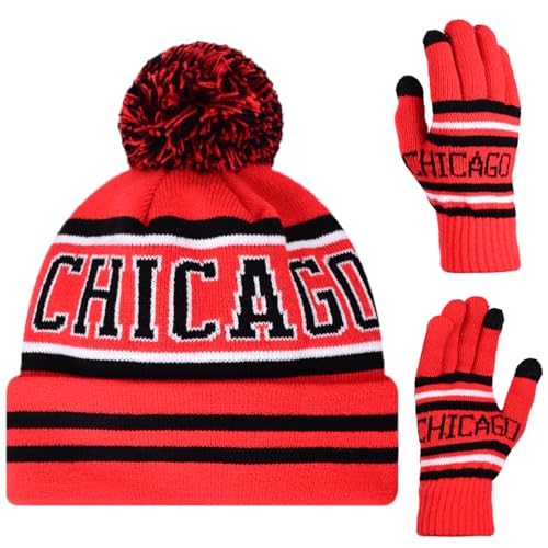 Vintage Classic Skull Cap Beanie Hat Cuffed Winter Hat Knit Comes with Warm Gloves Fasion Winter Gifts for Unisex Fans