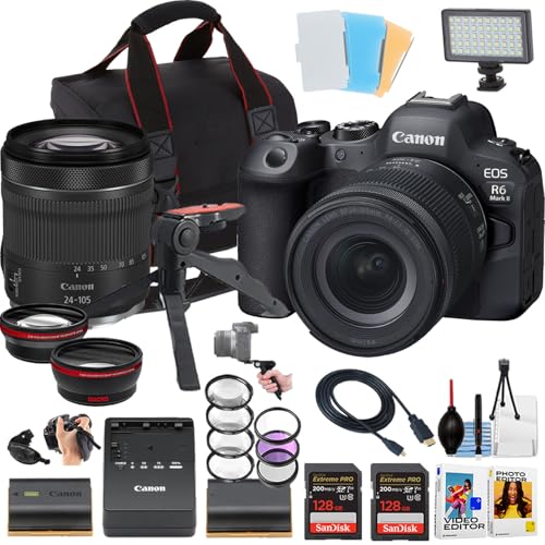 Canon R6 Mark II Mirrorless Camera w/24-105mm Lens + 2pc Sandisk Extreme Memory Card + Camera Case + More (19pc Bundle) (Renewed)