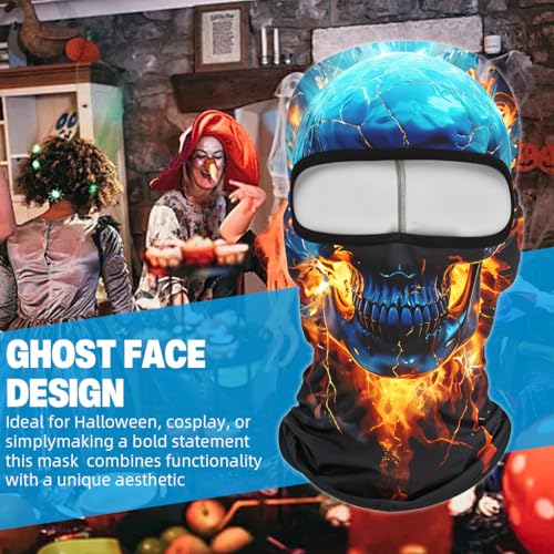 Image of Proberos Riding Face Cover Fun Ghost Face Balaclava Face Mask, for Men Women, UV Protector Full Face Cover, Breathable Cool Spandex Ice Silk Neck Protects from Wind, Sun, Dust Outdoor Activities