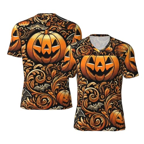 Stylish Athletic Sports Jersey Holiday-Pumpkin-Bats-Swirls Men's Rugby Jersey Xx-Large