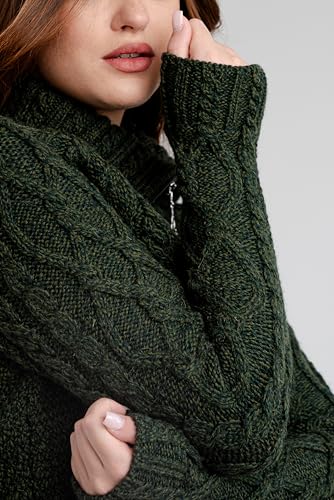 SAOL 100% Merino Wool Aran Fisherman Celtic Half Zipper Neck Sweater for Ladies3