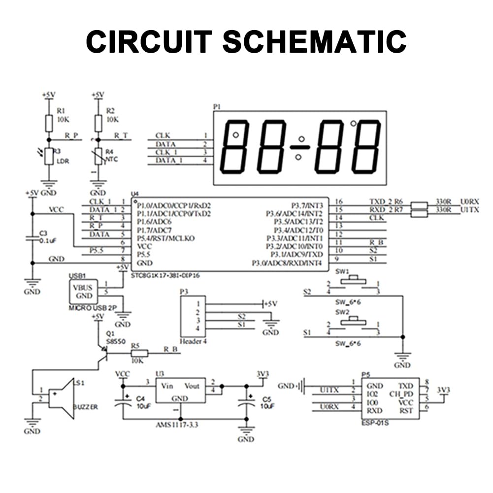 ESP8266 IoT WiFi Clock Kit d Horloge électronique Intelligente pour Pratique de Soudure DIY avec synchronisation Automatique Affichage et luminosité Personnalisables