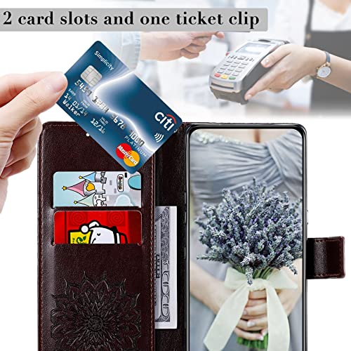 Capa carteira XYX para Motorola Moto Edge Plus, Motorola Edge Plus Sunflower Capa protetora de couro