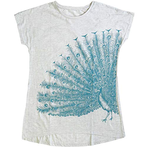 Tシャツ 半袖 孔雀 ピーコック チュニック 綿 ポリエステル エスニック アジアン レディース ワンピース ゆったり