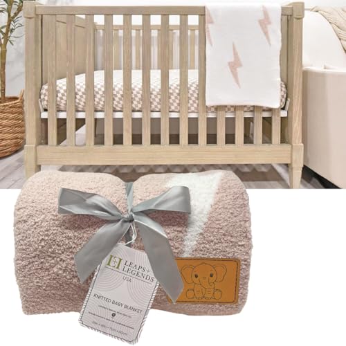Image of L+L USA Lightning Bolt Baby Blanket 28 inchx40 inch - DreamSoft Knit Throw for Crib, Stroller or Car Seat - Soft Blanket /Newborn Nursery Gift Essential for Toddler, Infant, Kids, Boys & Girls (Tan /White)