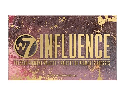 W7 Palette de pigments pressés Influence Nuances de maquillage : mat, brillant, paillettes et chromes, couleurs : rose vif, rose pâle, violet, bleu, sans cruauté, maquillage végétalien pour femme