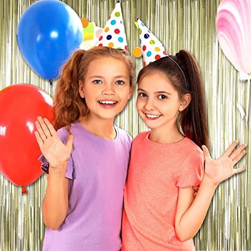 Image of 4 Pack Light Gold Foil Fringe Curtain Backdrop, 3.28Ft x 8.2Ft Metallic Tinsel Foil Fringe Streamer Curtains for Party, Photo Booth Props, Birthday, 2022 Graduation Party Supplies