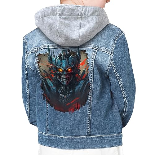 Cool Robot Hooded Denim Jacket for Kids - Fantasy Art Jean Jacket - Themed Denim Jacket for Kids