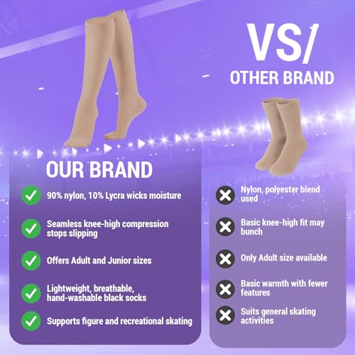 Image of Kami-So Ice Skating Socks, Knee High Moisture-Wicking, Breathable, Lightweight, Durable, Figure Skates Accessories (2 Pack)