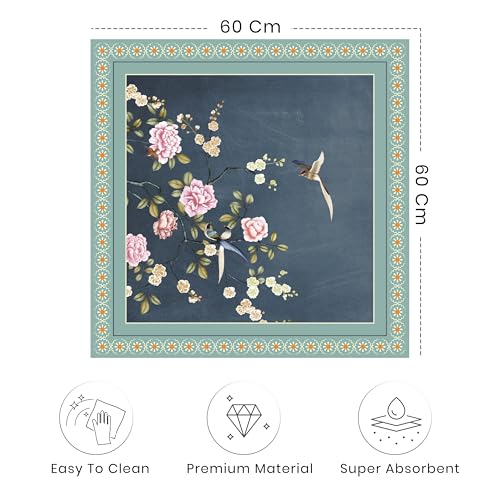 Image of Yellow Weaves Washer & Dryer Cover for Top, 60 x 60 cm, Washing Machine Top Protector Mat for Kitchen /Laundary Room, Water Absorbing, Dustproof, Scratch Resistant & Non-Slip (Floral Blue)
