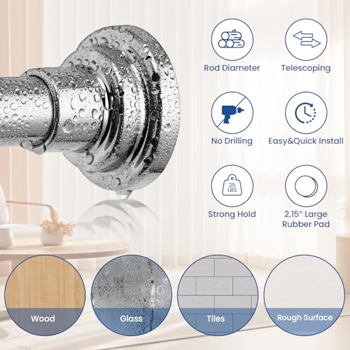 Image of Tension Shower Curtain Rod Shower Pole 30-76 Inch No Drilling Adjustable Spring Tension Rod Curtain Rod for Bathroom Window or Closet Easy Install Stainless Steel Anti-Slip Silver