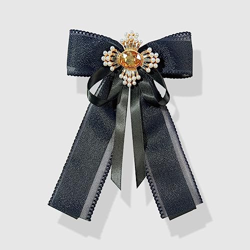 Image of Retro Chic Ribbon Bow Tie Brooch Pins for Women Girls Uniform Pre-Tied Bowknot Corsage Party Ceremony Accessories