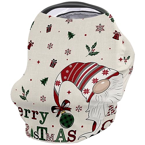 Nursing Cover for Breastfeeding Scarf, Vintage Merry Christmas Gnome Xmas Tree Snowflake Baby Car Covers Super Soft Multi Use for Canopy Shopping Cart Cover Blanket Stroller Cover