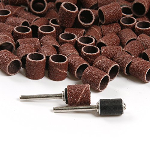100 Pics Dia 1/2" Sand Drum Sand Bands With 2 Mandrel For Pet Dog Nail Grinder Replacement Heads Rotary Tool Bits Jewelry Watch Light Polishing Bit, Grit 80 #TOP1