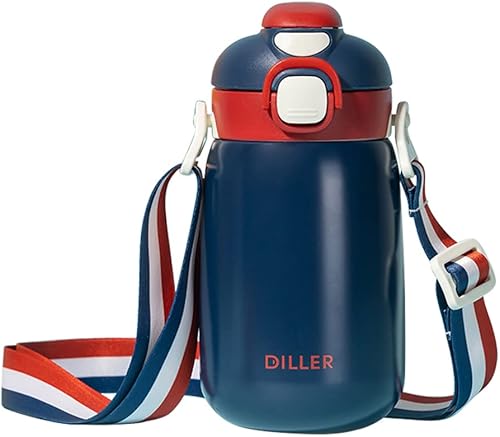 Qengyeen Botellas de agua aisladas de acero inoxidable para niños, botella de agua térmica con popote y correa para niñas y niños, para regalos