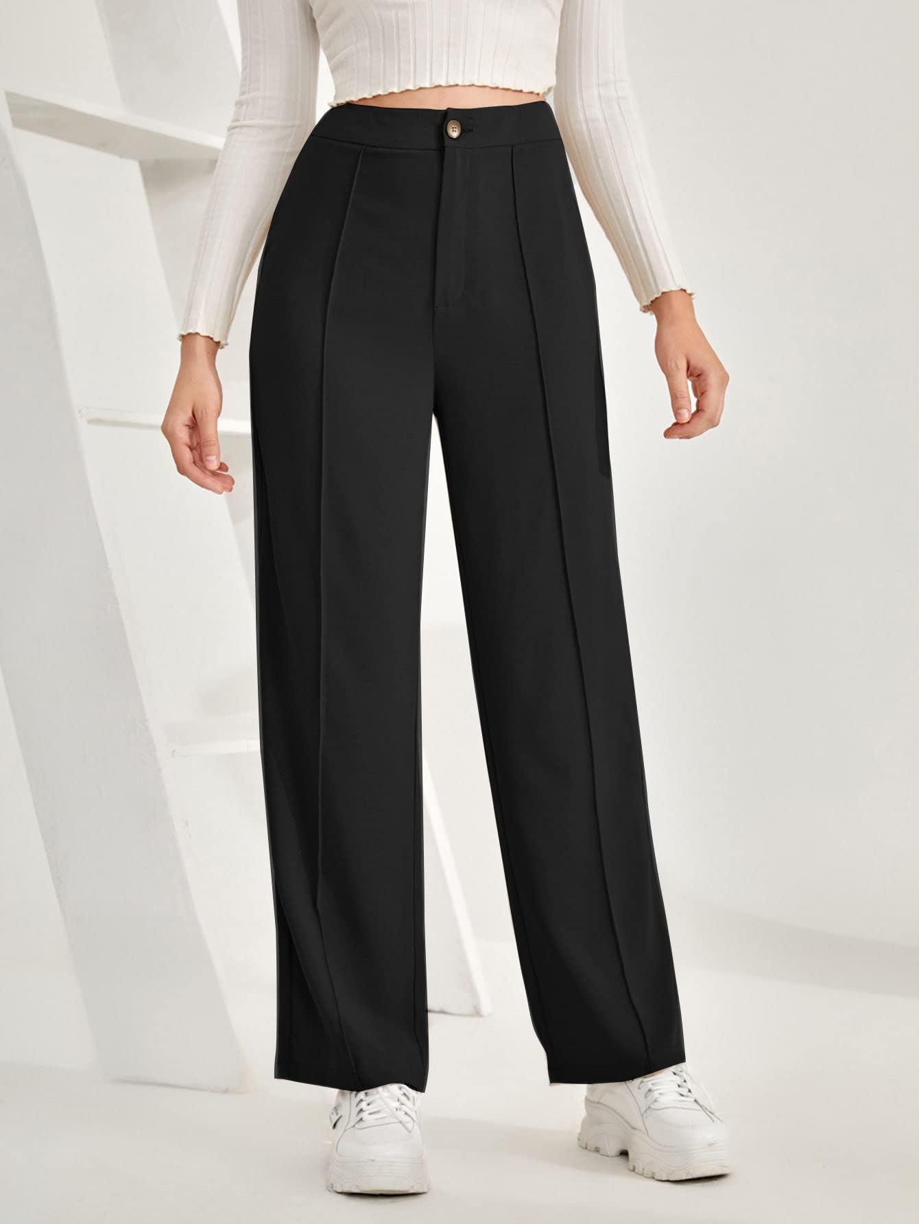 Womens Pants Frenchy High Waist Straight Leg Pants Work Casual Pants