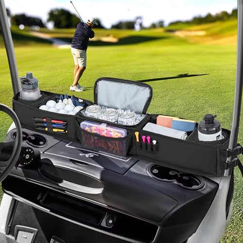PGmoon Golf Cart Storage Tray, No-Drilling Front Storage Basket Compatible with EZGO, Club Car, Kandi Golf Carts, Organizer with Cooling Compartment (Patent Design) by PGmoon - Image 6