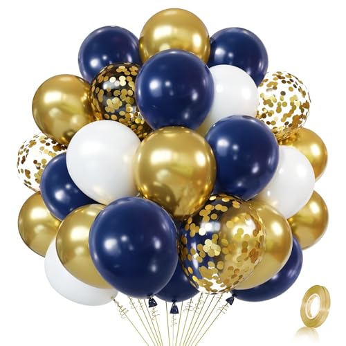 Navy Blue Gold Confetti Balloons Set,50pcs 12inch Royal...