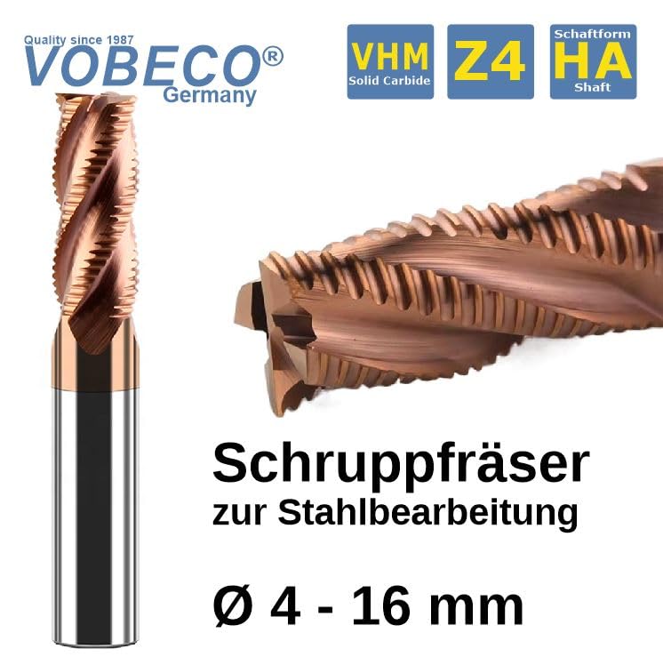 VHM Schruppfräser Z4 TiSiN beschichtet HRC55