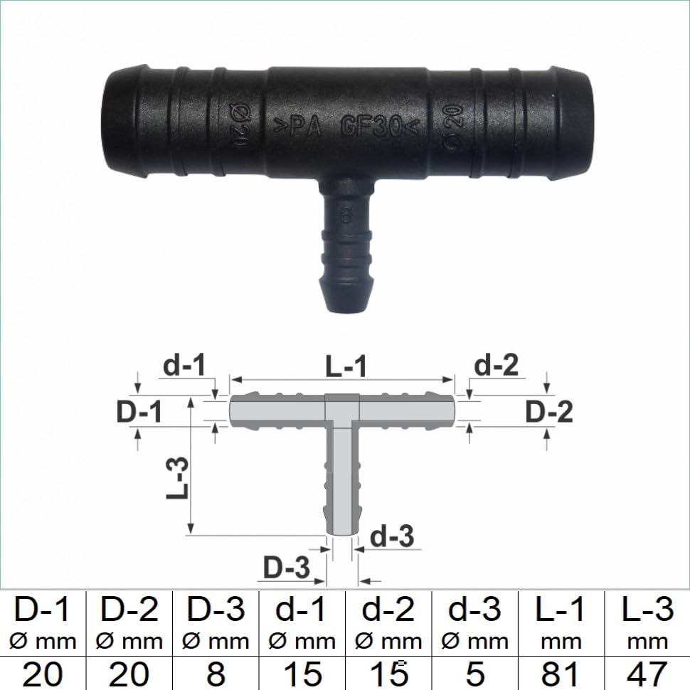 Schlauchverbinder Kunststoff T-Stück reduziert 8x6x8 mm