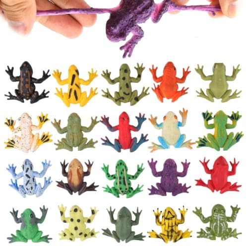 ValeforToy Mini Rubber Frog Sets Super Stretchy TPR Material with Gift Bag Realistic Frog Figure Toys for Boys