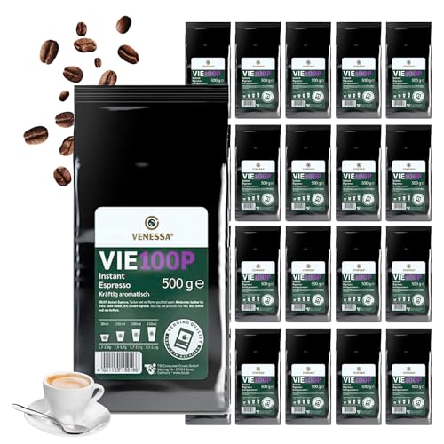 VENESSA VIE 100P Soluble Instant Expresso 20 x 500 g Paquete ahorro – abundante, fuerte y lleno de sabor, perfecto para cafeteras automáticas, oficinas, cafés y clientes B2B