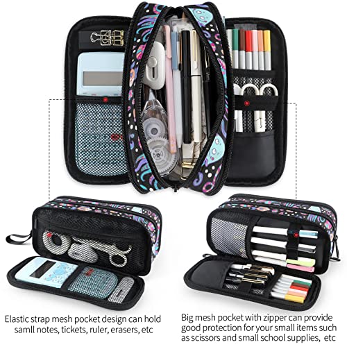 Image of Fustylead Starfish Jellyfish Turtle Fish Pen Pencil Case Makeup Pouch Big Capacity Multi-Purpose Travel Bag Office Organizer with Zipper