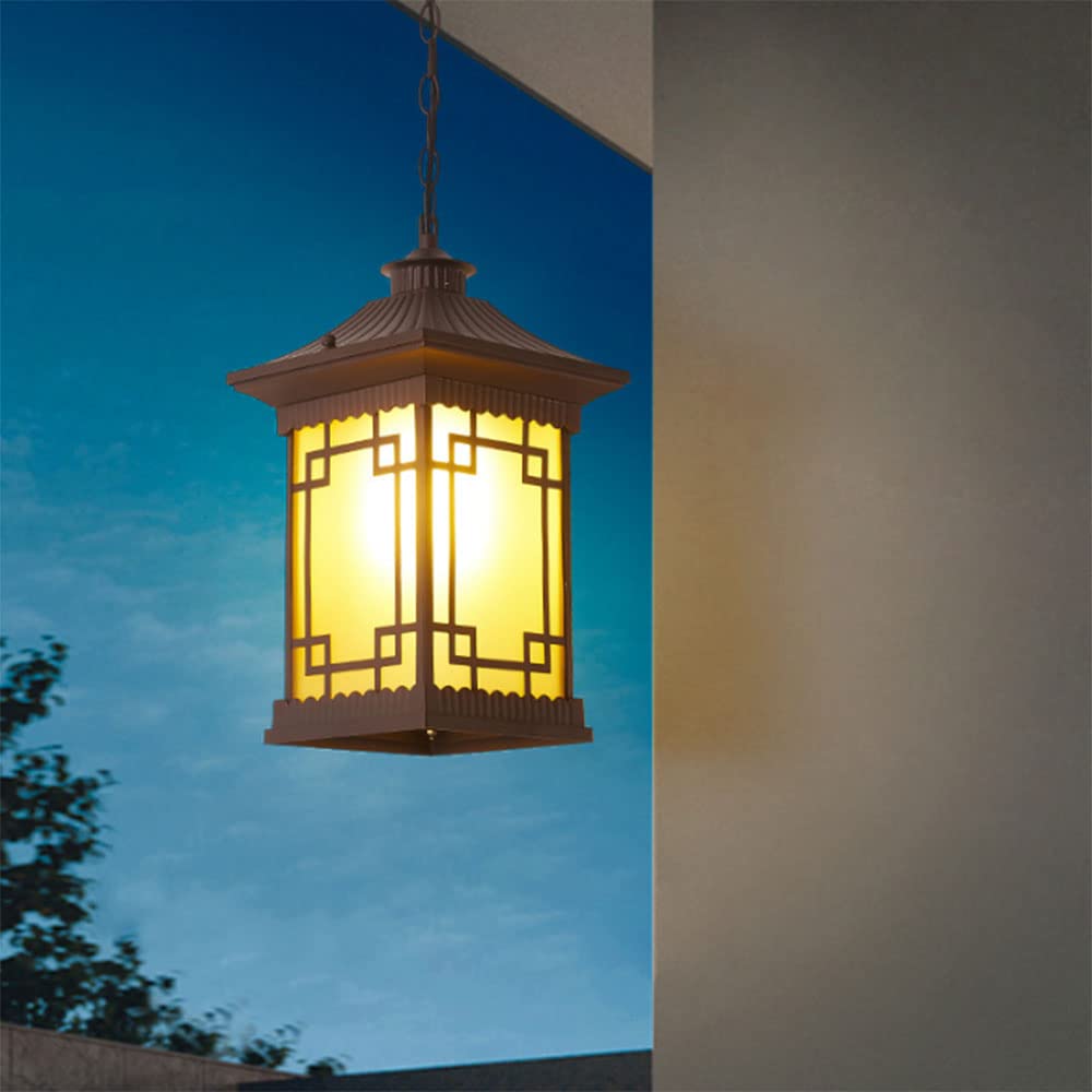 Lampy wiszące, chińska wodoodporna retro latarnia zewnętrzna żyrandol ogrodowy e27 kwadratowe japońskie metalowe lampy wiszące w stylu vintage korytarz alejek oświetlenie ganku