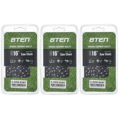 8TEN Micro Chisel Chainsaw Chain 16 Inch .043 3/8 LP 55DL For Stihl MS 170 171 180 200 E140 Husqvarna(3 Pack)