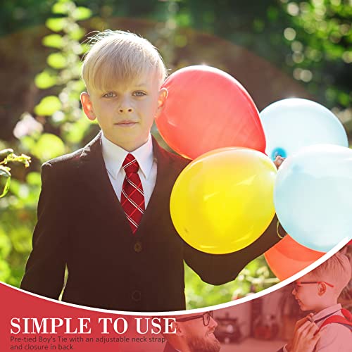 Geyoga 4 Pcs Ties for Boys Kids 15 Inch Plaid Pre-tied Adjustable Neckties Boys Tie for Wedding Graduation School Uniforms Halloween Party Costume 6-12 Years3