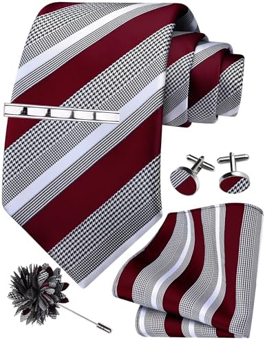 GUSLESON Striped Tie Set for Men Necktie and Pocket Square,Tie Cl...
