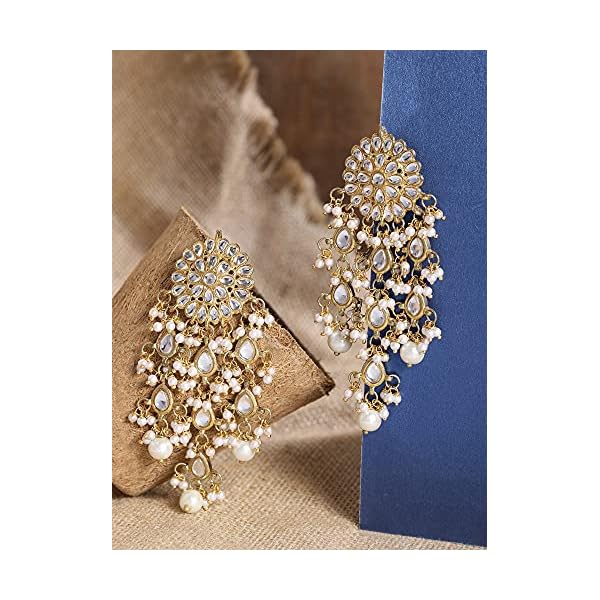 Karatcart Womens Gold Plated Kundan Tassel Earrings - Image 4