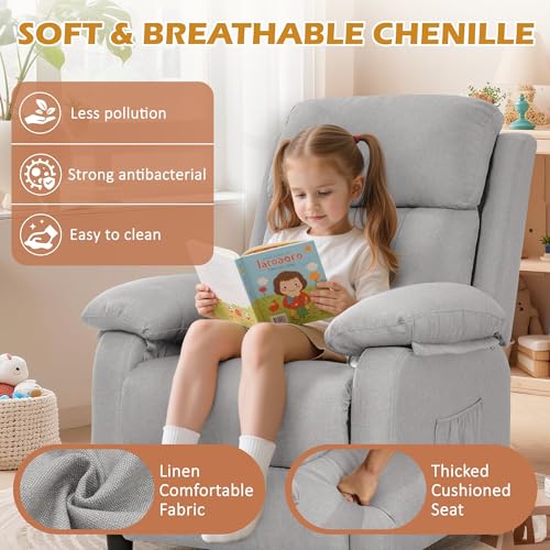 Image of Recliner Chair, Living Room Chairs for Adults, Padded Deep Seat Reading Chair with Side Pockets, Small Recliners for Small Spaces, Lounge Chair for Living Room, Bedroom, and RV (Linen)