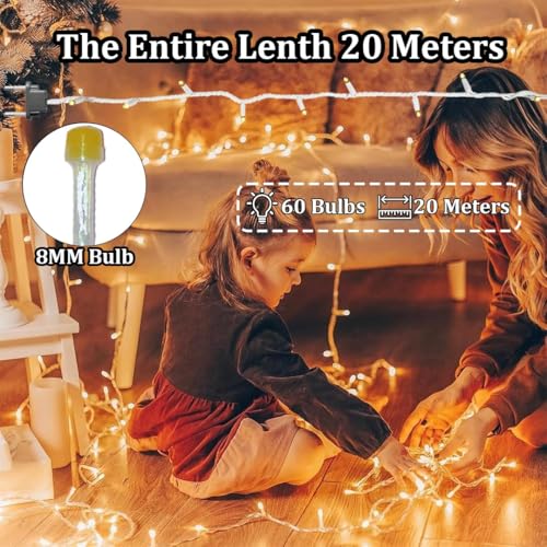 Image of fizzytech 20 Meter 60 LED 8MM Warm White Decorative Fairy String Light for Home, Wall, Balcony, Diwali, Christmas, Wedding and Party Decoration, Pack of 1