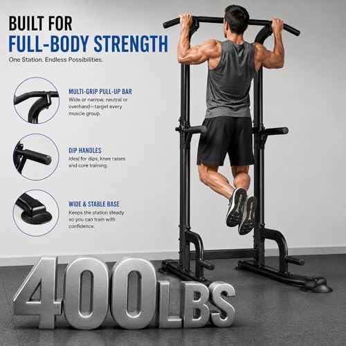 Image of BARWING Pull Up Bar Station, Power Tower, Dip Station with 3D Backrest, Multi-Function Strength Training Stand Rack, Adjustable Height Dip Bar for Home Gym Workout Stand Fitness Exercise Equipment