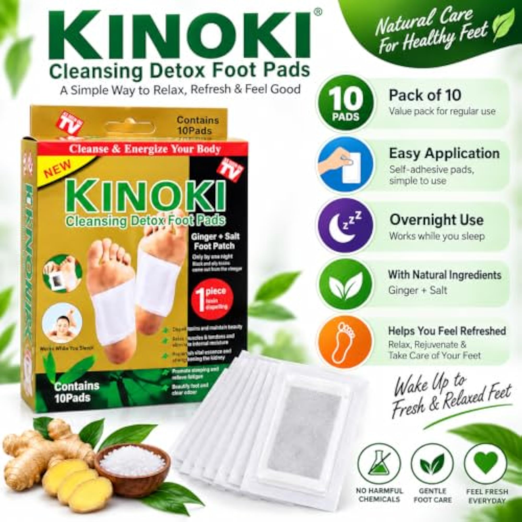 KINOOKI Ginger Foot Pads, Self-Adhesive, Pack of 10