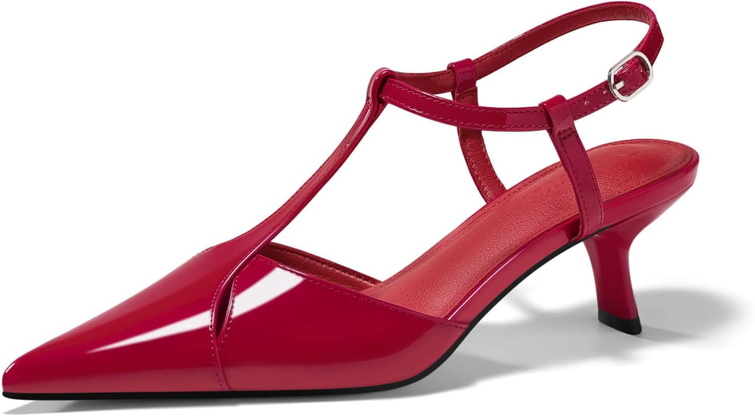 Coutgo Womens Low Kitten Heels Closed Pointed Toe Cutout T-Strap Pumps Wedding Prom Dress Shoes