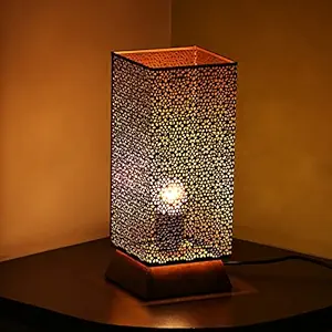 ExclusiveLane 'Moroccan Hand-Etched' Iron Bedside Table Lamp for Bedroom Living Room (12 Inch, Iron & Mango Wood, Without Bulb, Pack of 1) |Side Table Lamps for Home Decoration Office Study Side Lamp