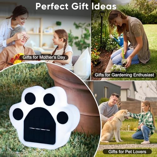 Solar Paw Print Lights 8 Pack, Outdoor Waterproof Solar Garden Lights, Lawn Patio Pathway Decorative Lights, Pet Dog Lovers Gifts for Women Mom Mother's Day (Cool White) by FRSTONA - Image 8