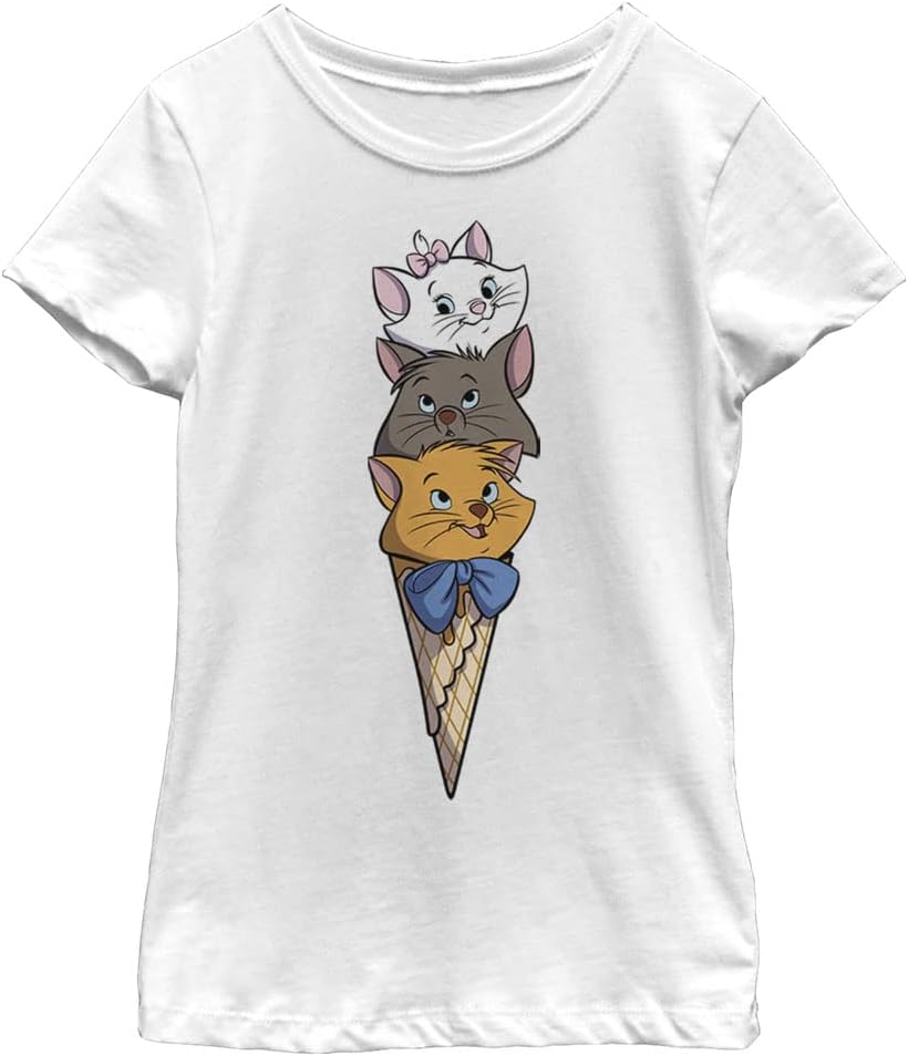 Disney Girls The Aristocats Kitten Ice Cream Stack Girl's Solid Crew Tee