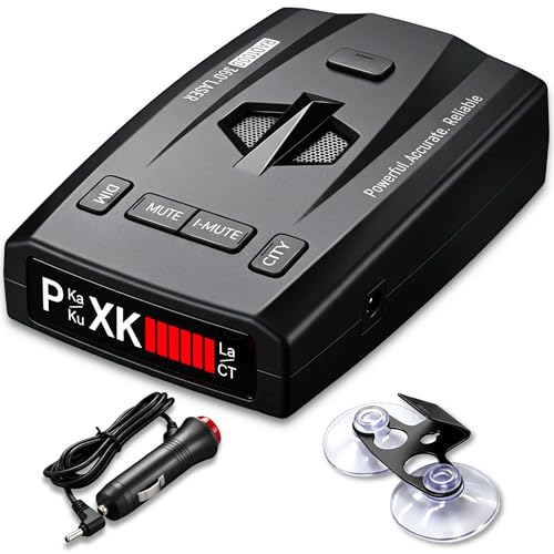 Radar Detector, Radar Detectors for Cars, Up to 1100 Yards Long-Range Detection, X/K/Ka/KU/ST/CT Band & Laser Detection with Voice Alert, Smart False Alert Filtering, Suction Cup Mount Included